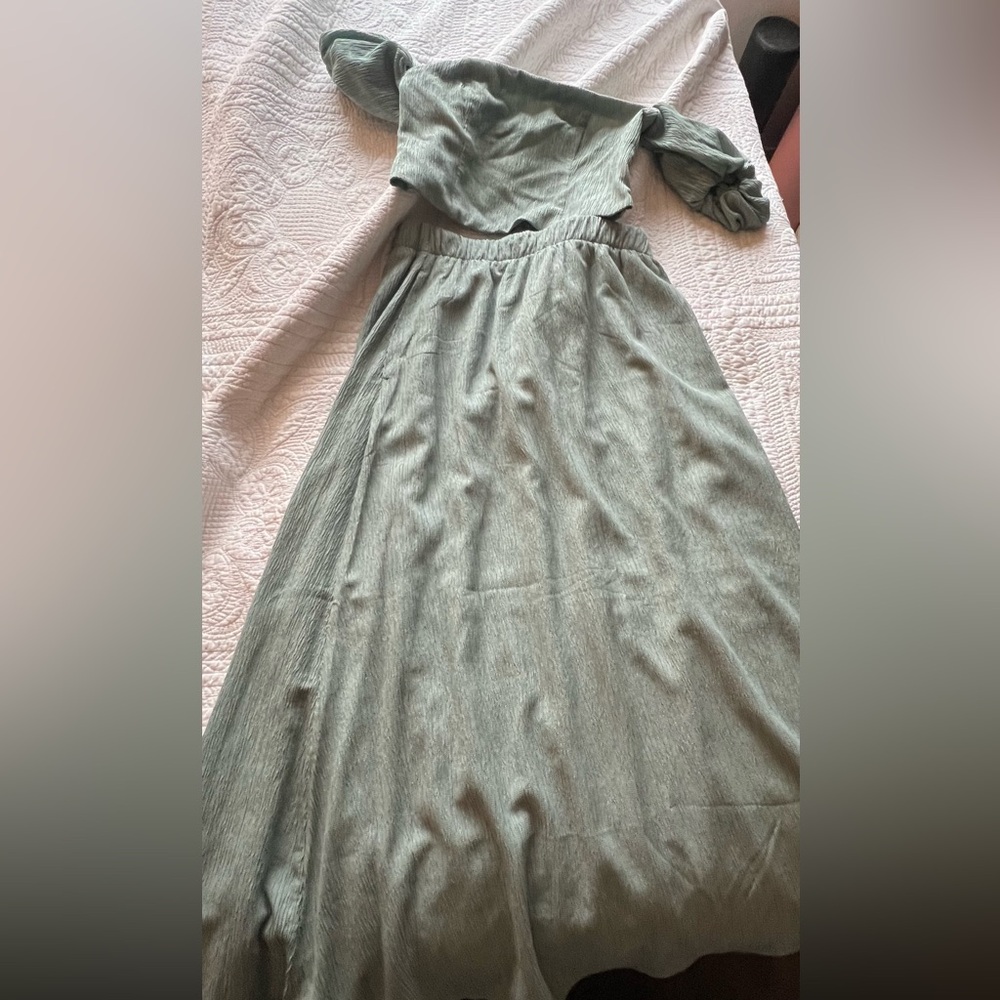 Abercrombie Set Medium Midi/Maxi skirt sage crinkle